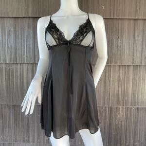 🔥Vintage Made In California Black Babydoll Lingerie Mini Length Plunge Neck SM